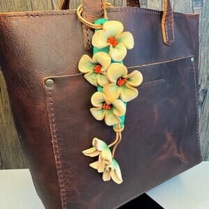 Genuine Leather Flower Bag Charm Crossbody Purse Hibiscus Flower Bag Charm NEW